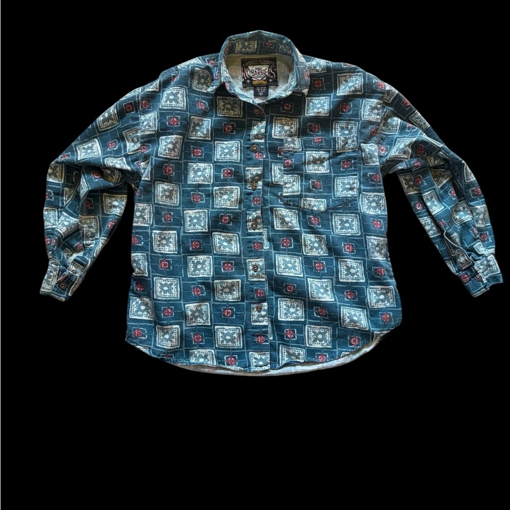 90’s Button Down Blue Patterned Shirt - image 1
